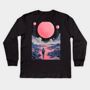Solitary Person Gazing at the Celestial Night Sky Kids Long Sleeve T-Shirt